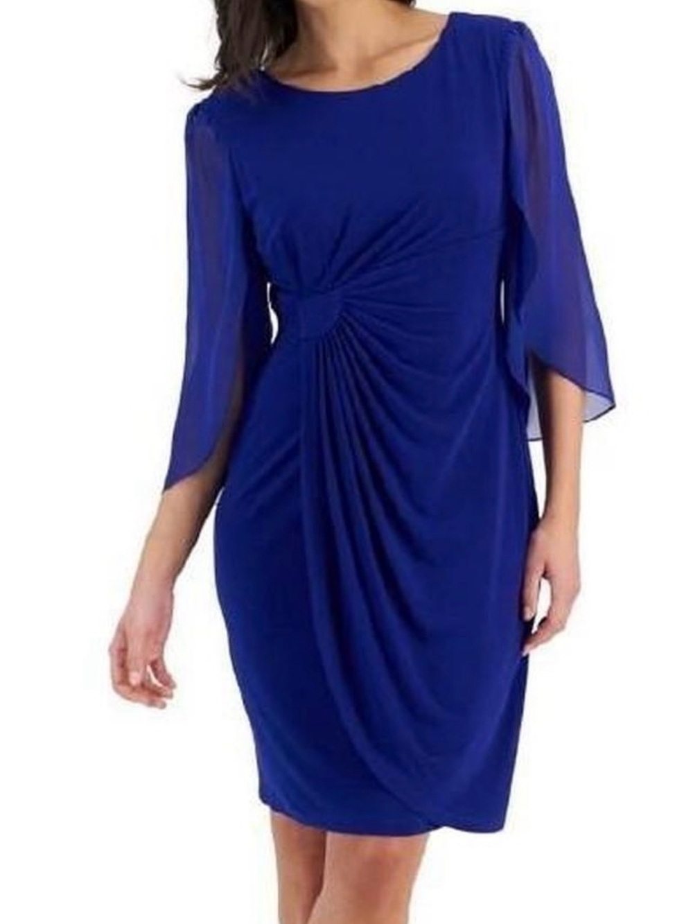 Connected apparel Royal Blue Draped Long Sleeve Dress